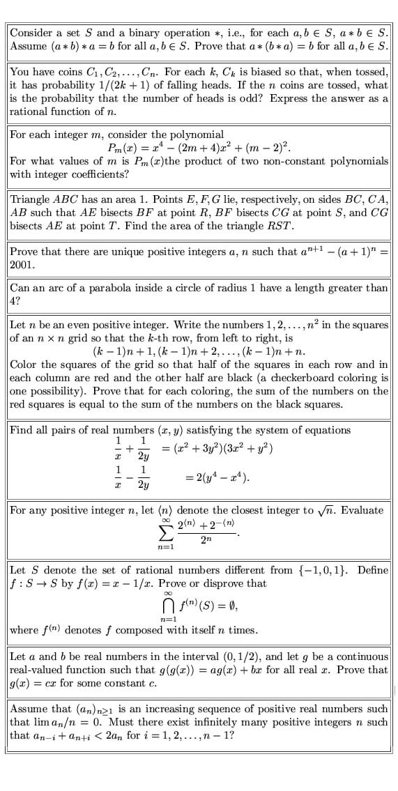 Putnam Exam 2001