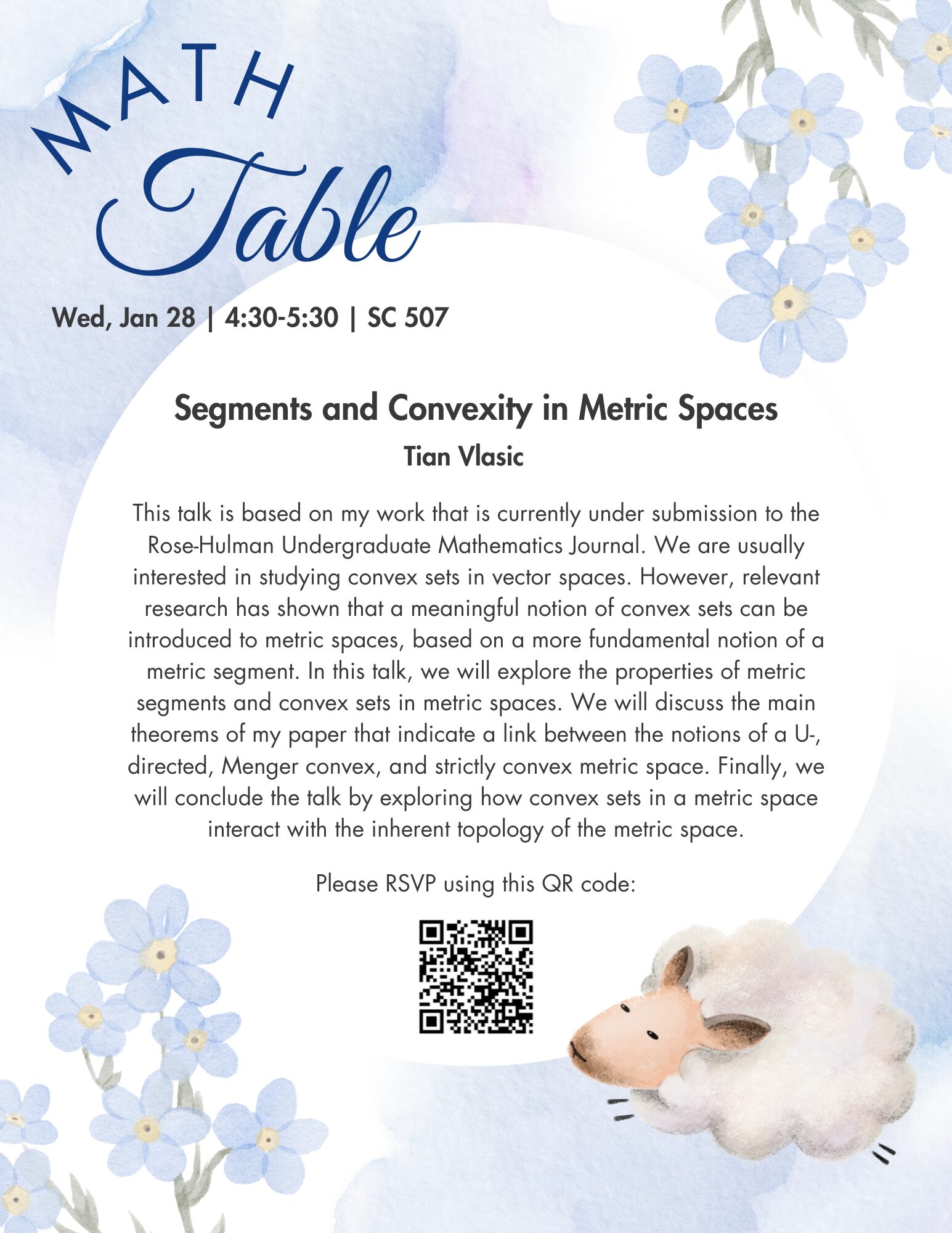 A poster with details about the January 28, 2026 Harvard Math Table seminar.