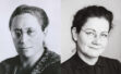 On the left, a black and white historical photo of mathematician Emmy Noether. On the right a black and white photo of actor Anita Zieher portraying Emmy Noether.