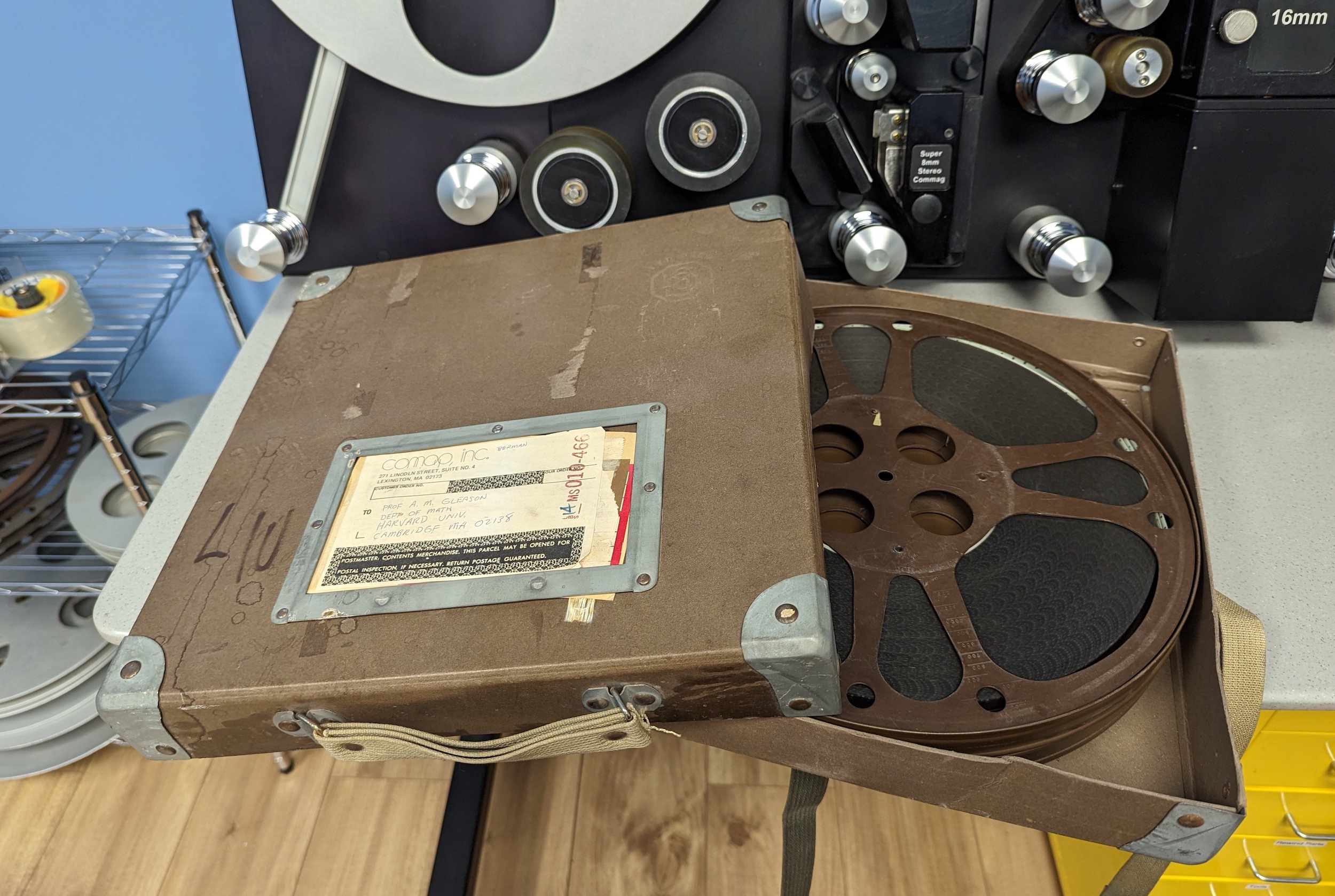 An open case showing a 19mm film reel.