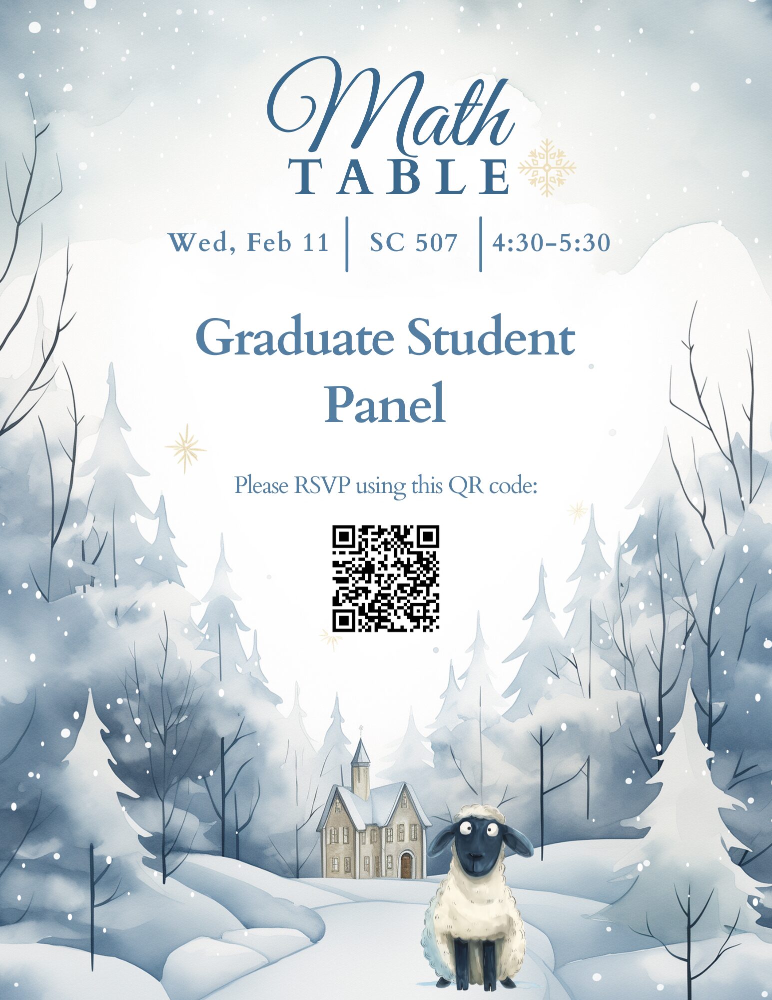 A poster with details about the February 11, 202 Harvard Math Table graduate student panel.