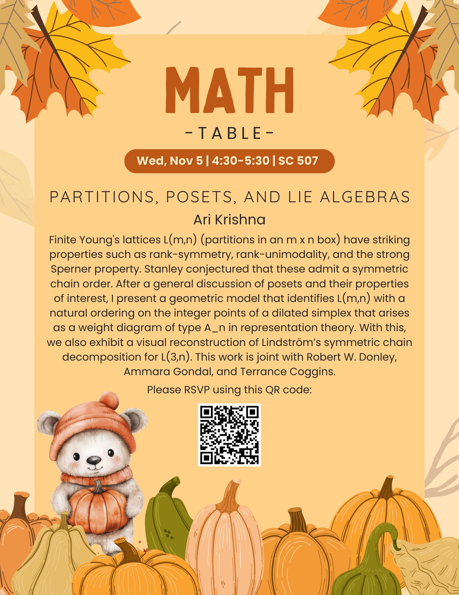 A poster with details about the November 5, 2025 Harvard Math Table jobs panel.