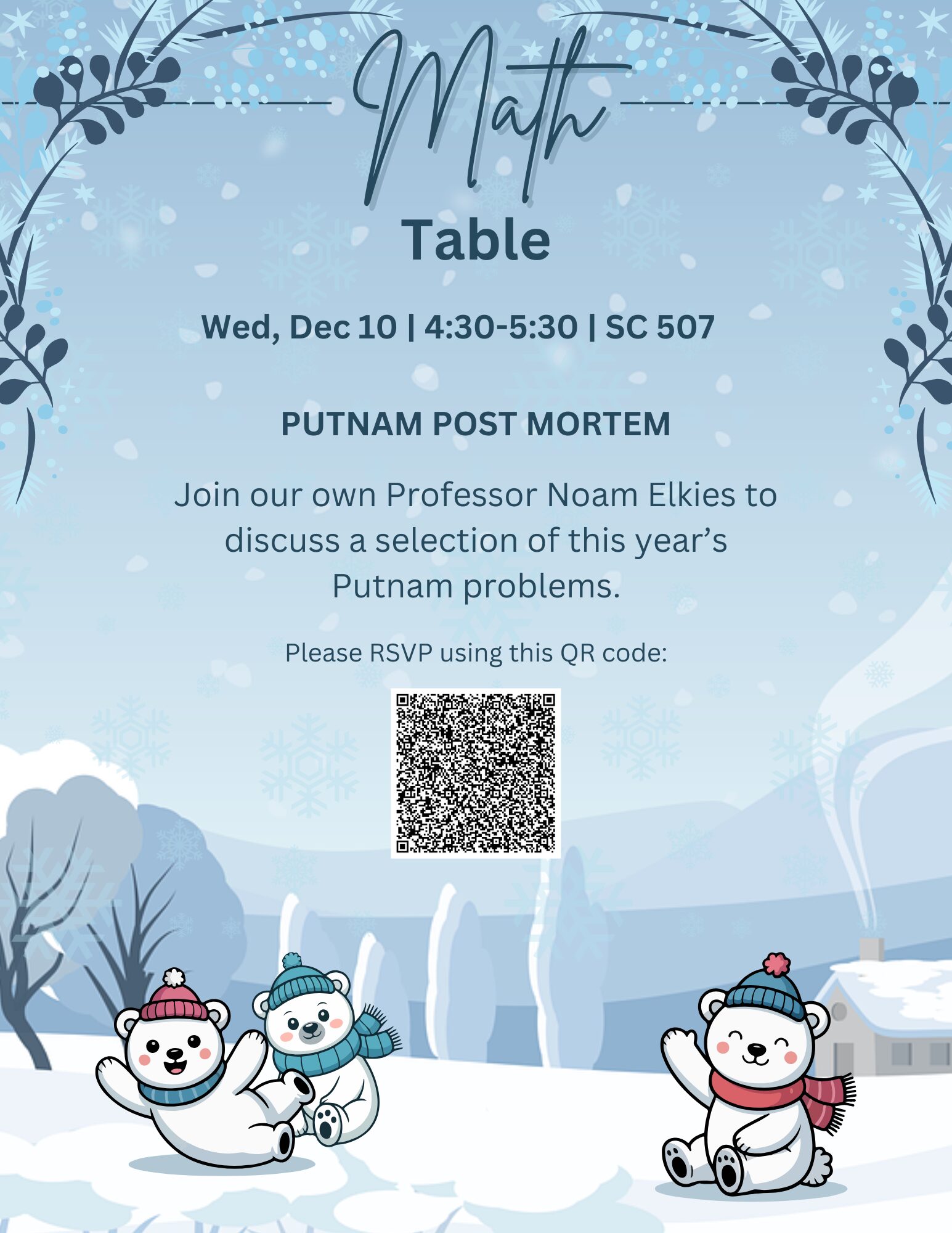 A poster with details about the December 10, 2025 Harvard Math Table jobs panel.