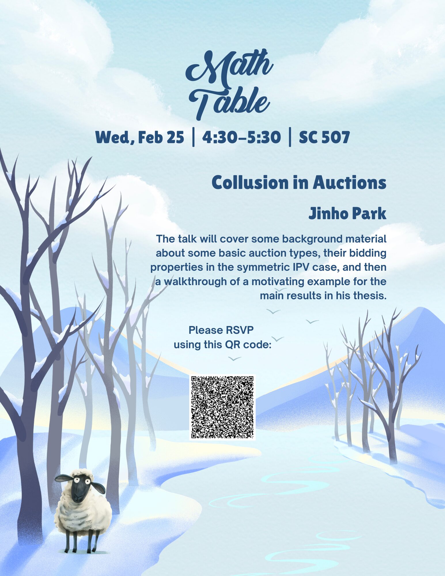 A poster with details about the February 25, 2026 Harvard Math Table talk.