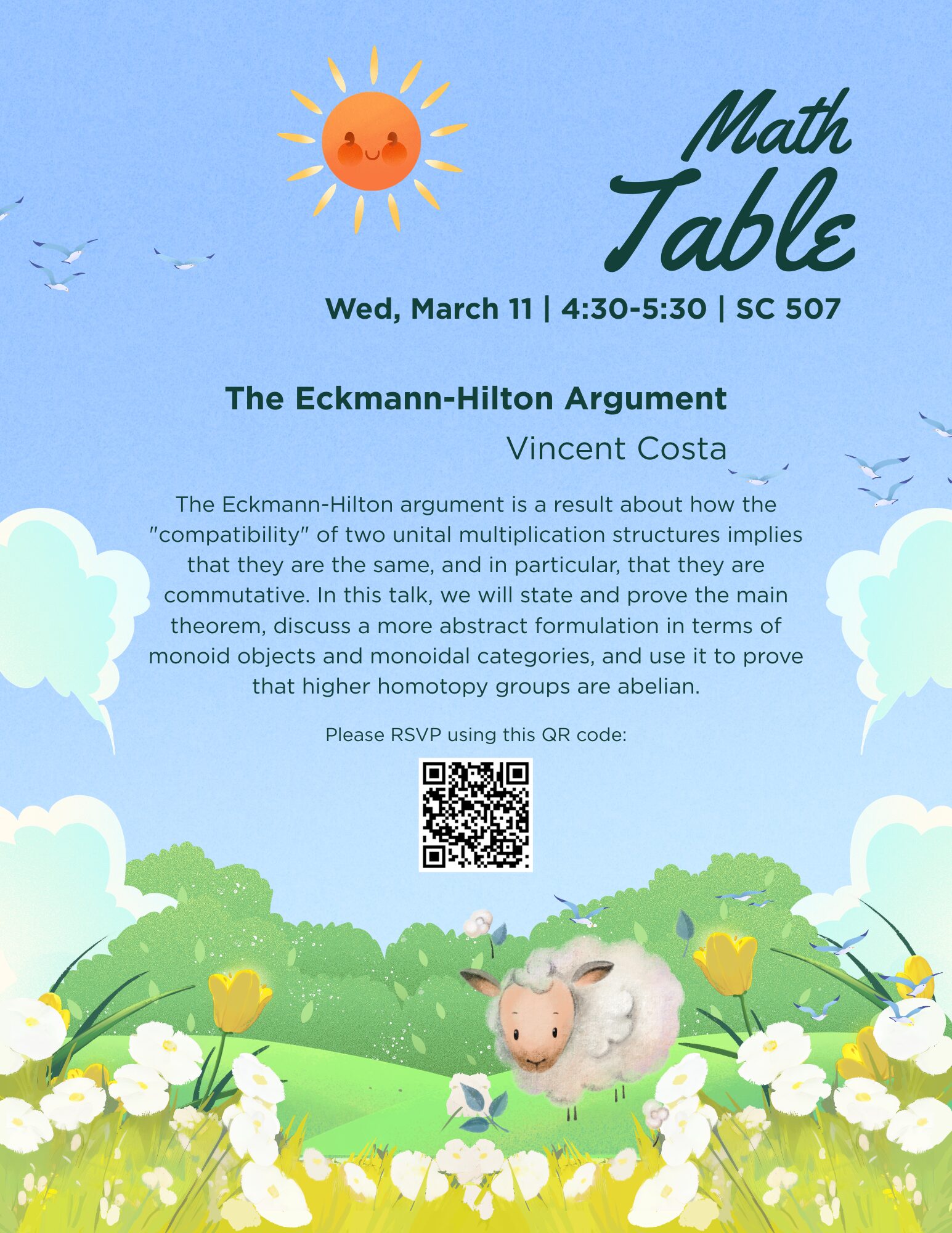 A poster with details about the March 11, 2026 Harvard Math Table talk.