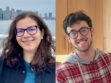 Side by side photos showing two Harvard math graduate students from the chest up. On the left is Anda Tenie wearing glasses and a blue button up shirt over a lighter blue t-shirt. On the right is Matt King wearing glasses and a red plaid shirt with a gray hood.