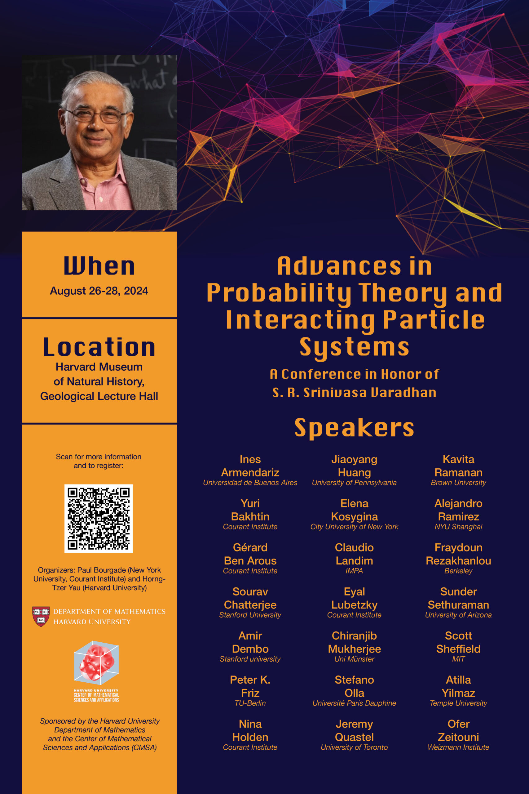 A poster about a conference in honor of mathematician S. R. Srinivasa Varadhan's birthday.