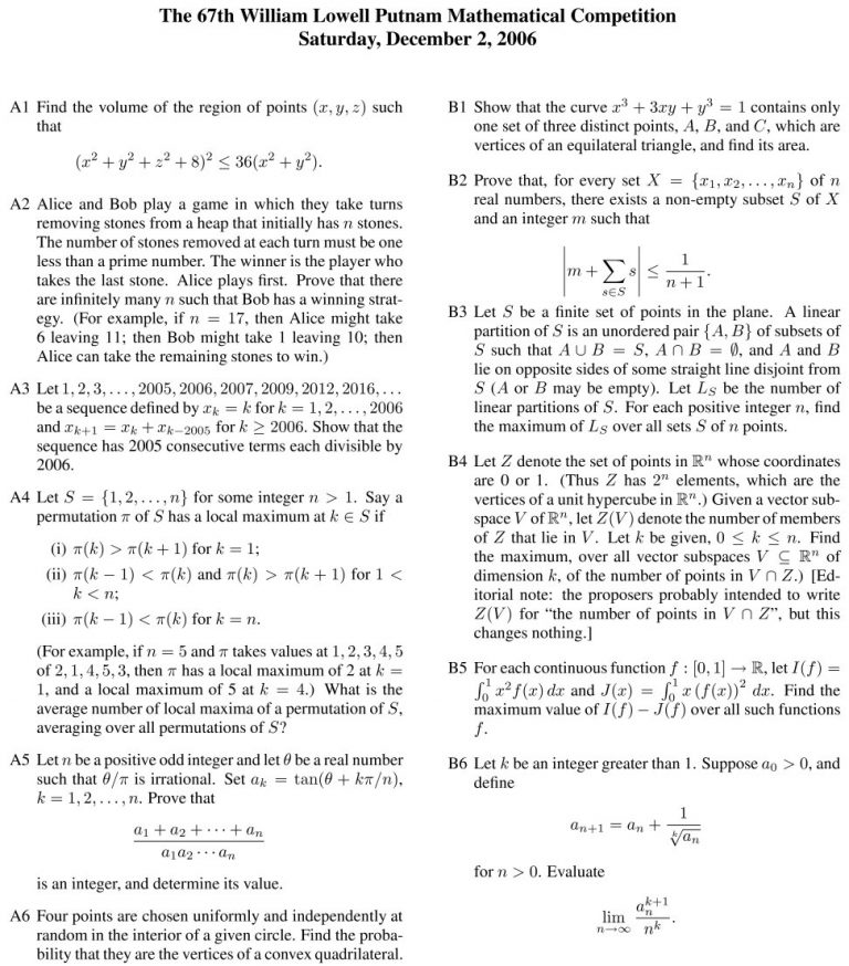 Putnam Exam 2006 Harvard Math